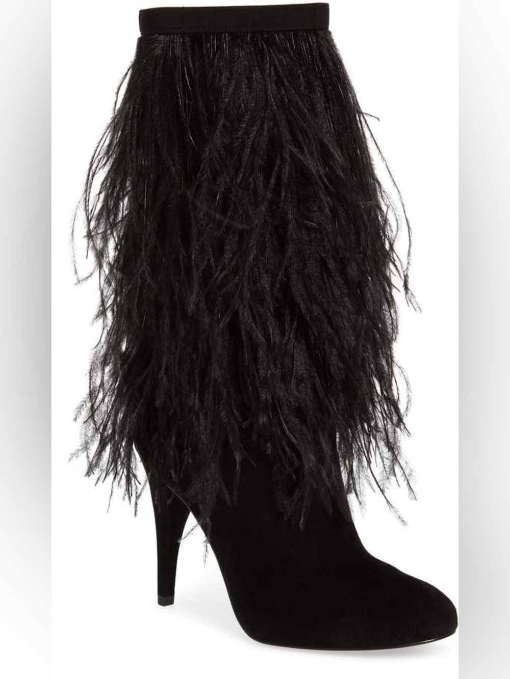 Michael Kors Black Feather-Trim Suede Ankle Boots